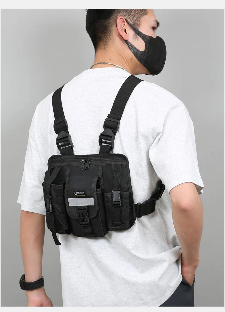 Chest Bag Waist Pack Men's Chest Pack Hip Hop Streetwear Tactical Vest Bag For Men Double Strap Design Shoulder Bag For Men Sac