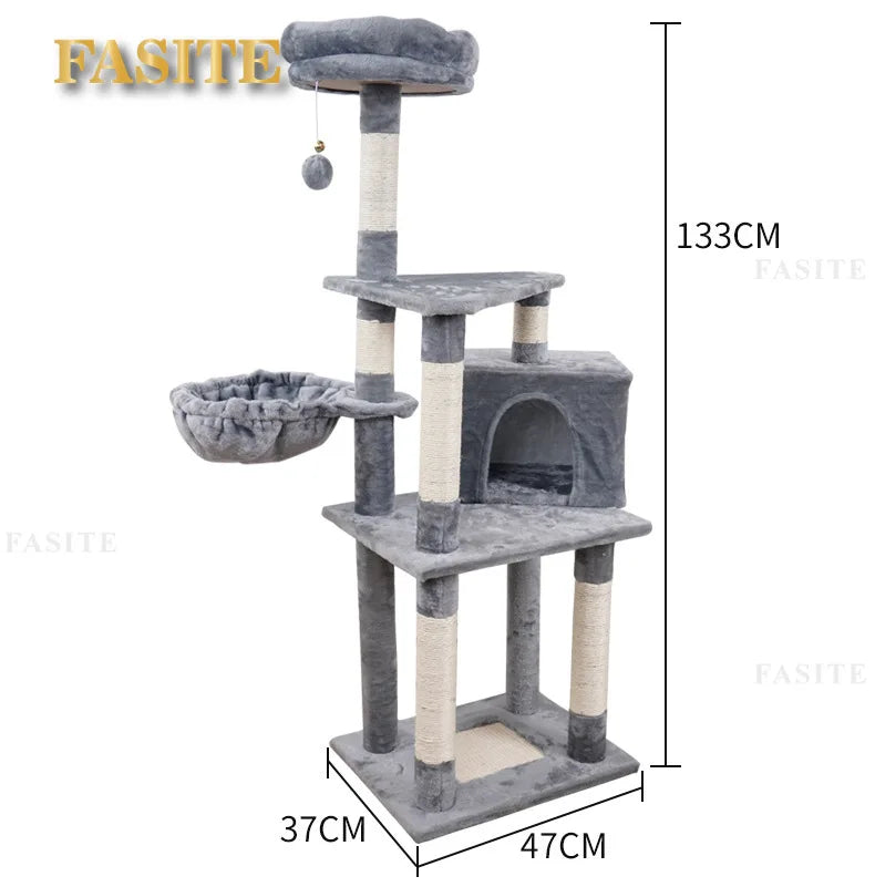 Cat Tower Hammock Cat Tree House Toy Bed Basket Big Condo Tunnel Home Ball Ceiling Ramp Outdoor Nest Swing Wooden Supplies Pet