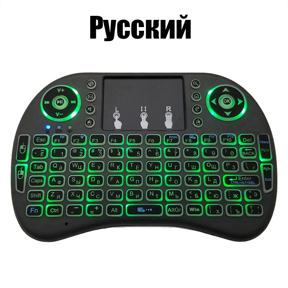 2.4G Air Mouse with Touchpad Keyboard i8 Arabic French Spanish Russian Backlit Mini Wireless Keyboard for PC Android TV Box