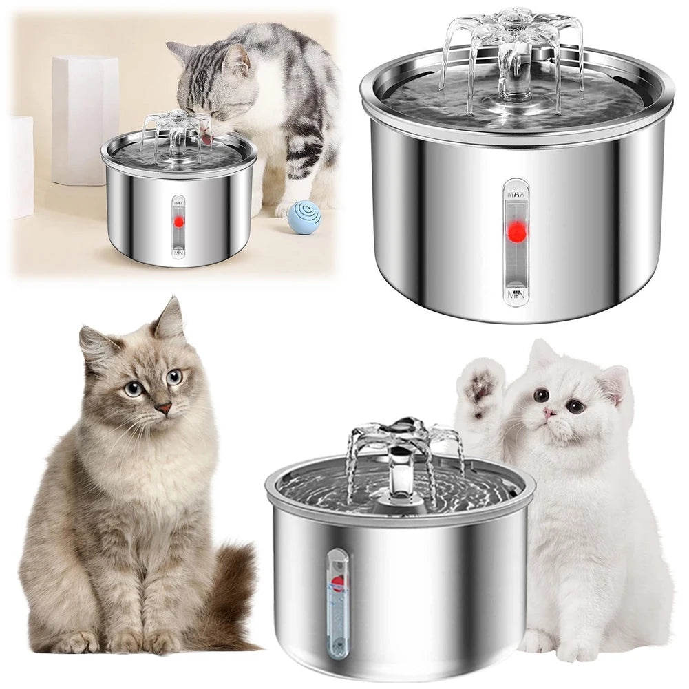 2L Automatic Pet Water Fountain 304 Stainless Steel Ultra-Quiet Pump Automatic Circulation Water Fountain for Cats Dogs