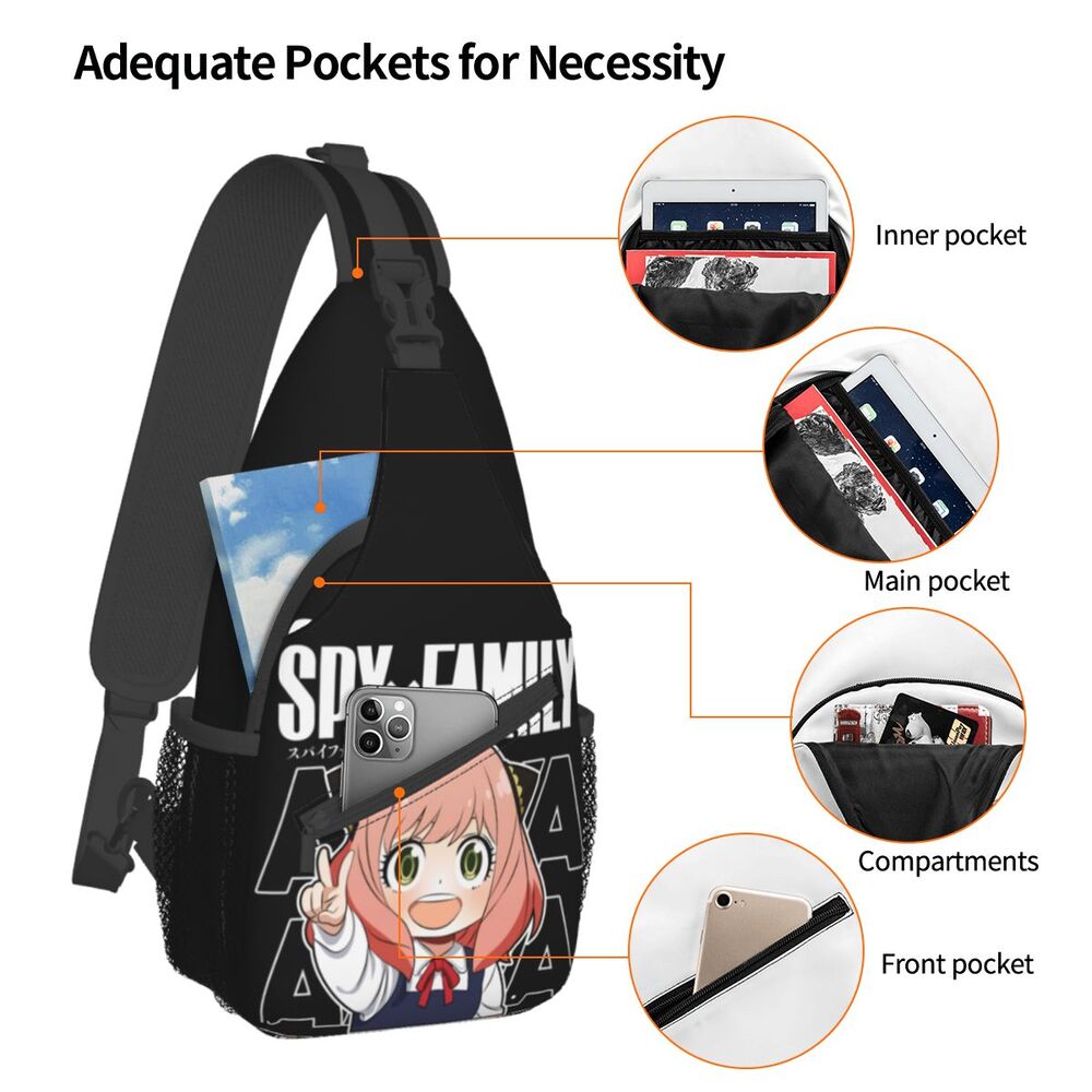 Anime Spy X Family Sling Bag Chest Crossbody Shoulder Sling Backpack Outdoor Hiking Daypacks Anya Forger Cute Pattern Satchel