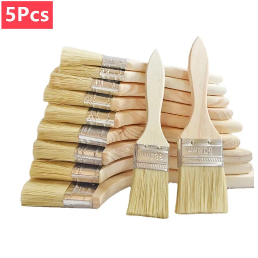 5pcs Paint Brush Wooden Handle BBQ Brush 1/2/4/5/6 Inch Soft Hair Painting Brushes for Wall and Furniture Paint Tool Set