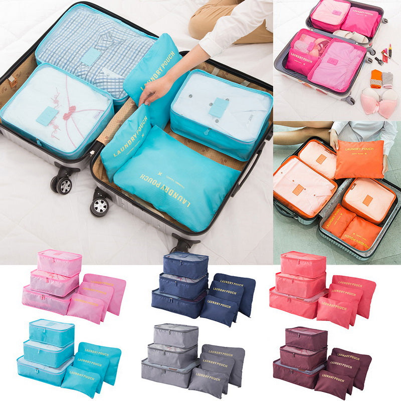 6 Pcs/Set Pink/Blue/Grey Travel Storage Bag Large Capacity Waterproof Luggage Clothing Underwear Storage Bag Bag With Zipper