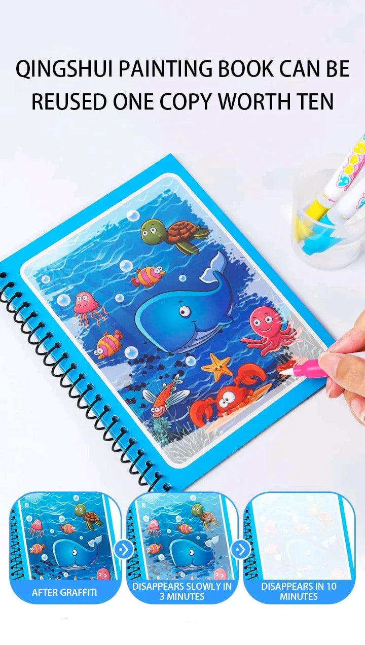 Children Early Education Toys Magical Book with Pen Water  Reusable Coloring Book Magic Drawing Book Drawing Montessori Toys Gif