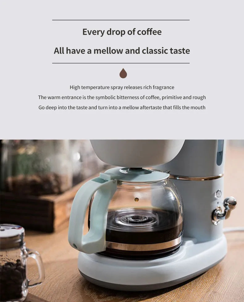 600ML American Coffee Maker Household Small Automatic Drip Mini Coffee Pot Flower Teapot Dual-Purpose Hot Drink 220V