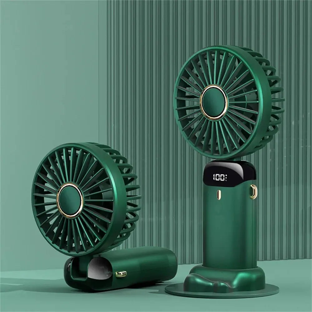 4000mAh Handheld Mini Fan Foldable Portable Neck Hanging Fans 5 Speed USB Rechargeable Fan with Phone Stand and Display Screen