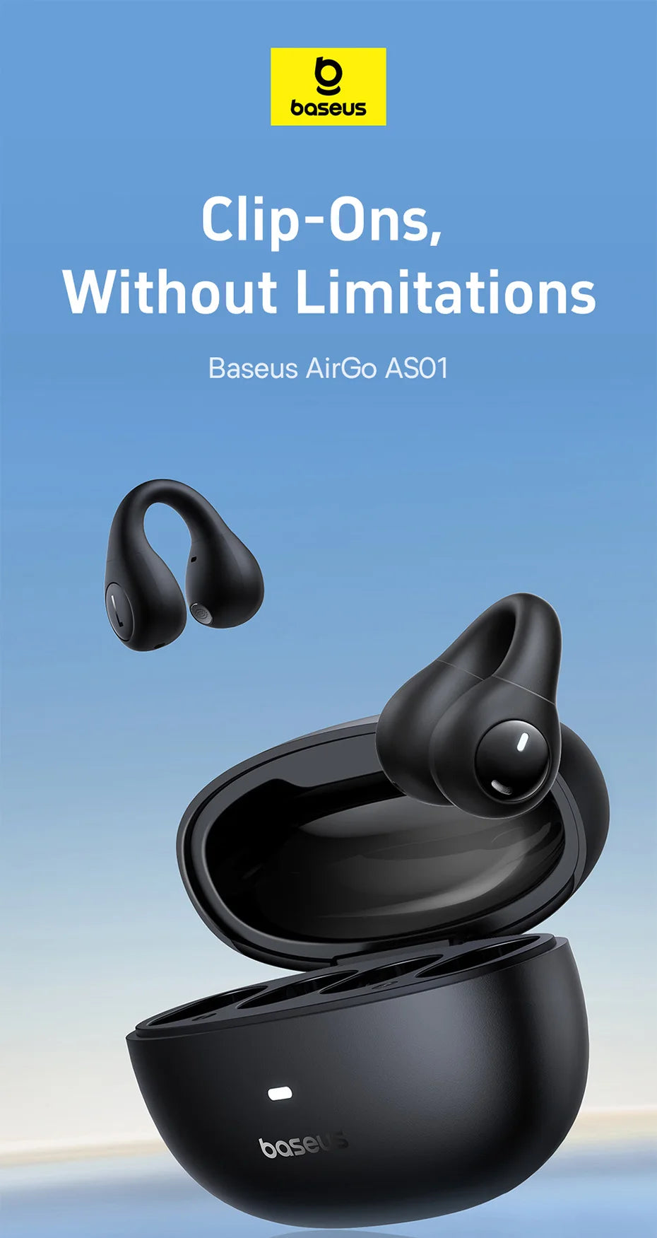 Baseus AirGo AS01 Wireless Headphones Ear clip Earphones Bluetooth 5.3  2MIc ENC HD Call Noise Reduction Earbuds Sports Earbuds