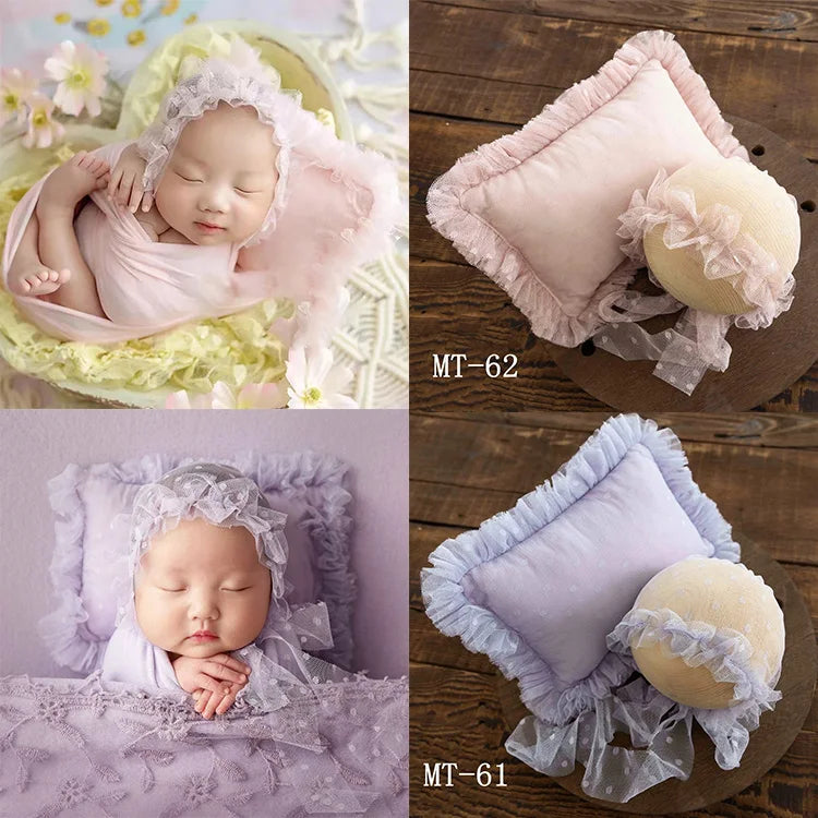 0-1 Month Newborn Baby Photography Props Lace Pillow Hats 2pcs/Set Baby Girl Boy Posing Props Newborn Picture Props Accessories