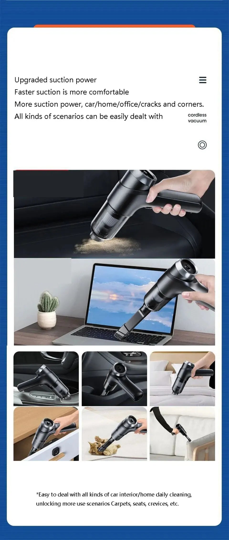 Car Wireless Vacuum Cleaner Powerful High Power Large Suction Mini Handheld Car Vacuum Cleaner Home Indoor