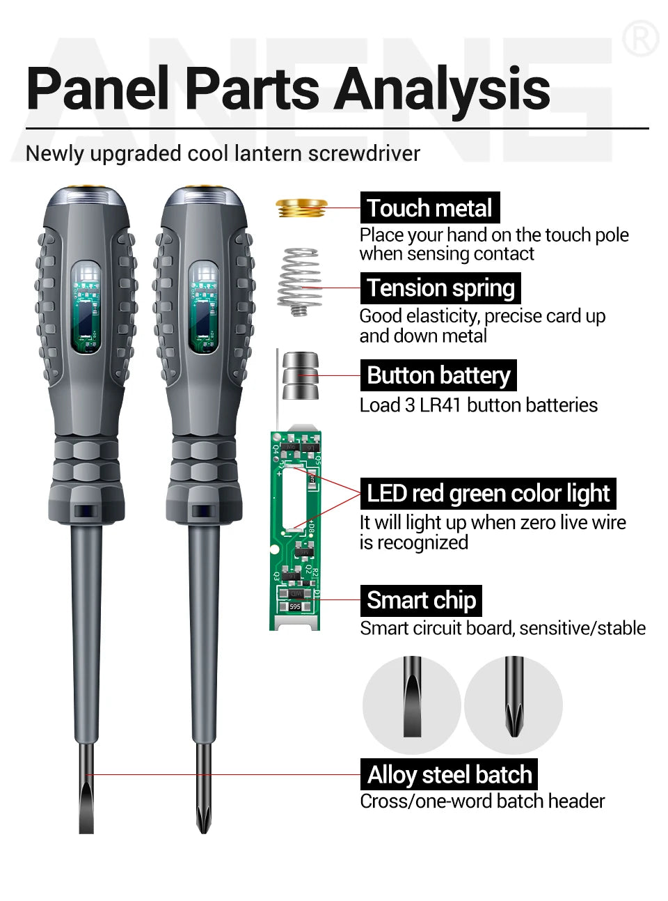 ANENG B05 Word/cross Screwdrivers Neon Bulb Indicator Meter Electric Pen Insulated Electrician Highlight Pocket Tester Pen Tools