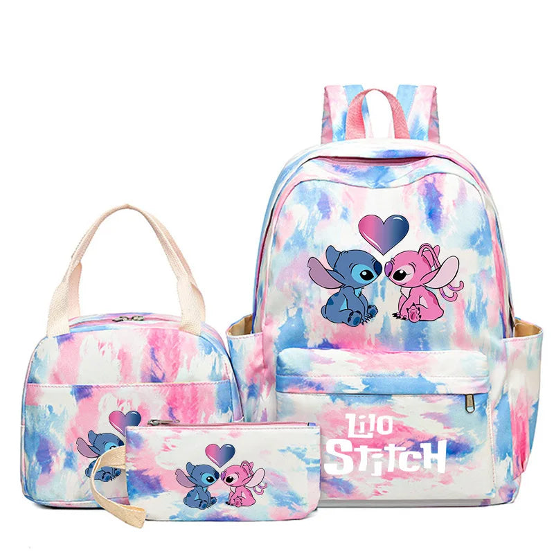 3Pcs/set Disney Lilo Stitch Student Boy Girl Schoolbag Colorful Backpack with Lunch Bag Children Teenager Cartoon School Bookbag