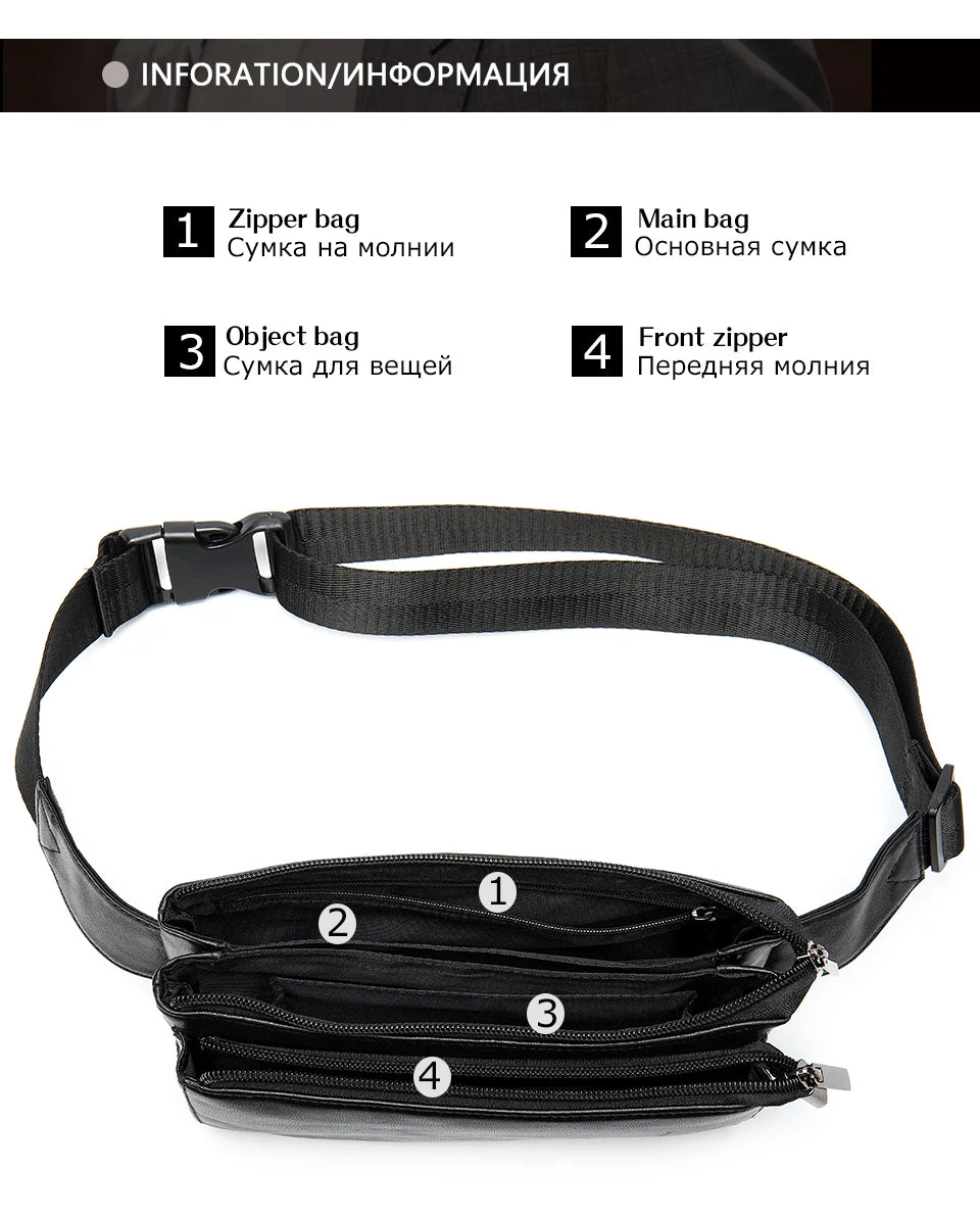 Casual Men's Waist Bag Real Goat Leather For Men Male Fanny Pack Designer Luxury Brand Bag Belt Men Chest/hip Bags Sling Pack