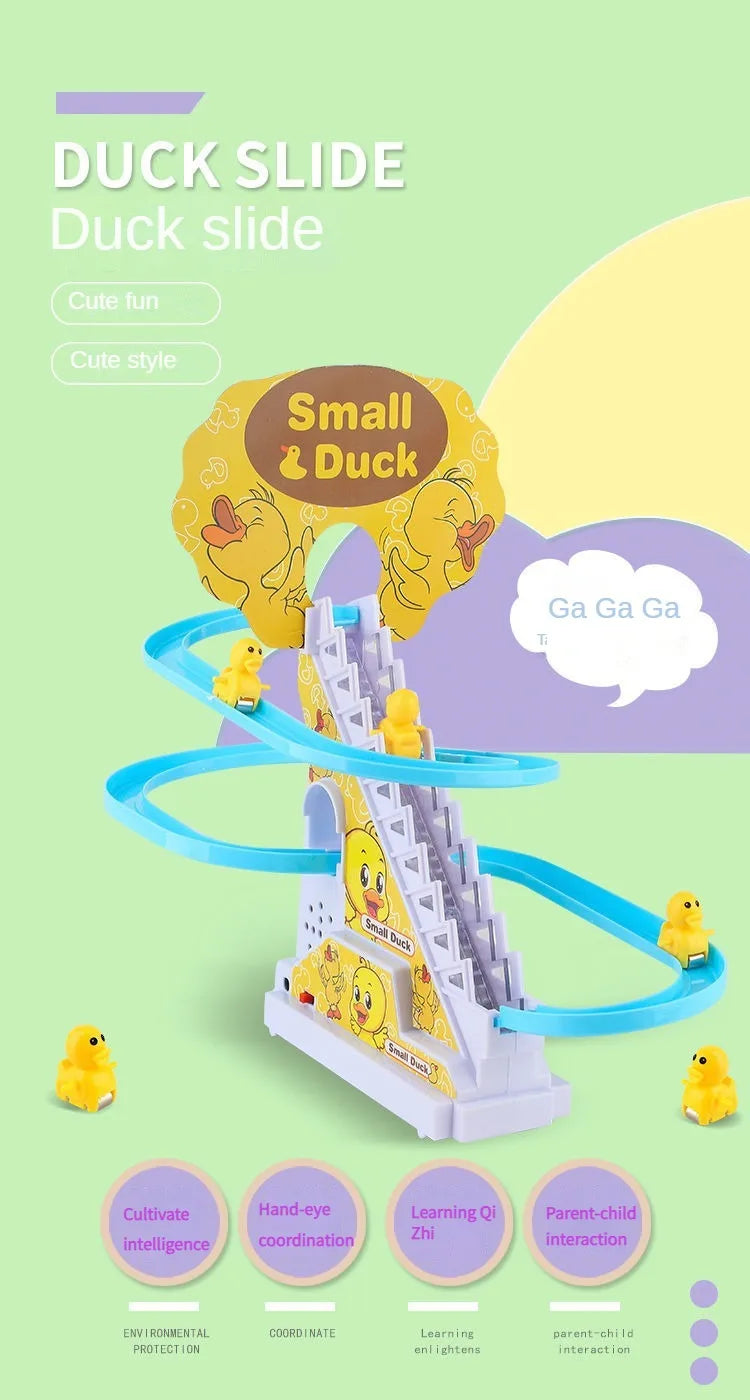 Audible and Visual Little Duck Climbing Stairs, CHILDREN'S Electric Track, Music Little Yellow Duck Sliding Slide