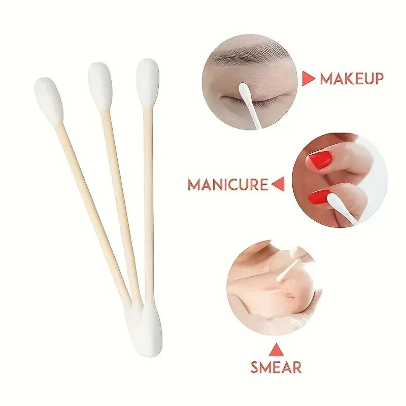 100/500/700/1000pcs Double Head Wood Cotton Swab Nose Ears Cleaning Women Makeup Tools Lipstik Cotton Buds Bastoncillos Oidos