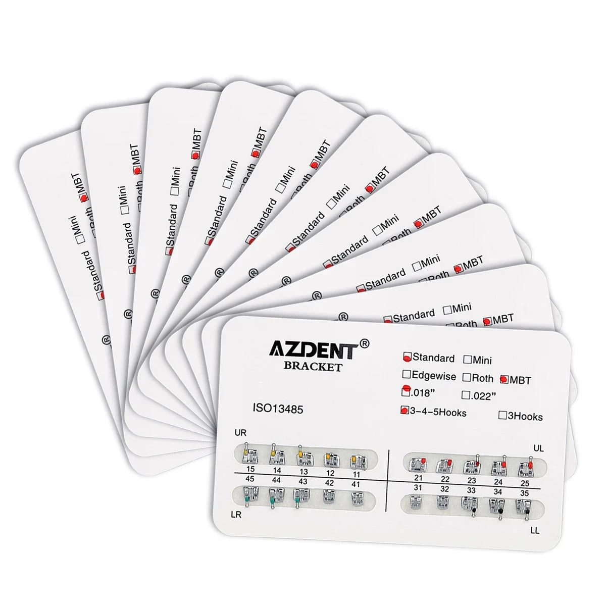 AZDENT 10Packs Dental Brackets Orthodontic Brace Metal Mini Standard Roth MBT Slot 0.022 0.018 Hooks 3-4-5 20pcs per Pack