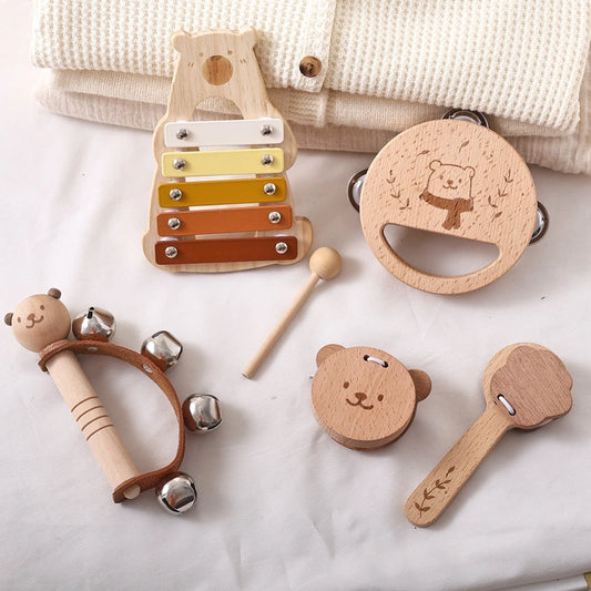 5pc Set Montessori Toys Baby Music Toys Musical Instrument Wooden Educational Toys Baby 0 3 Years Toys Bear Xylophone toys Gifts