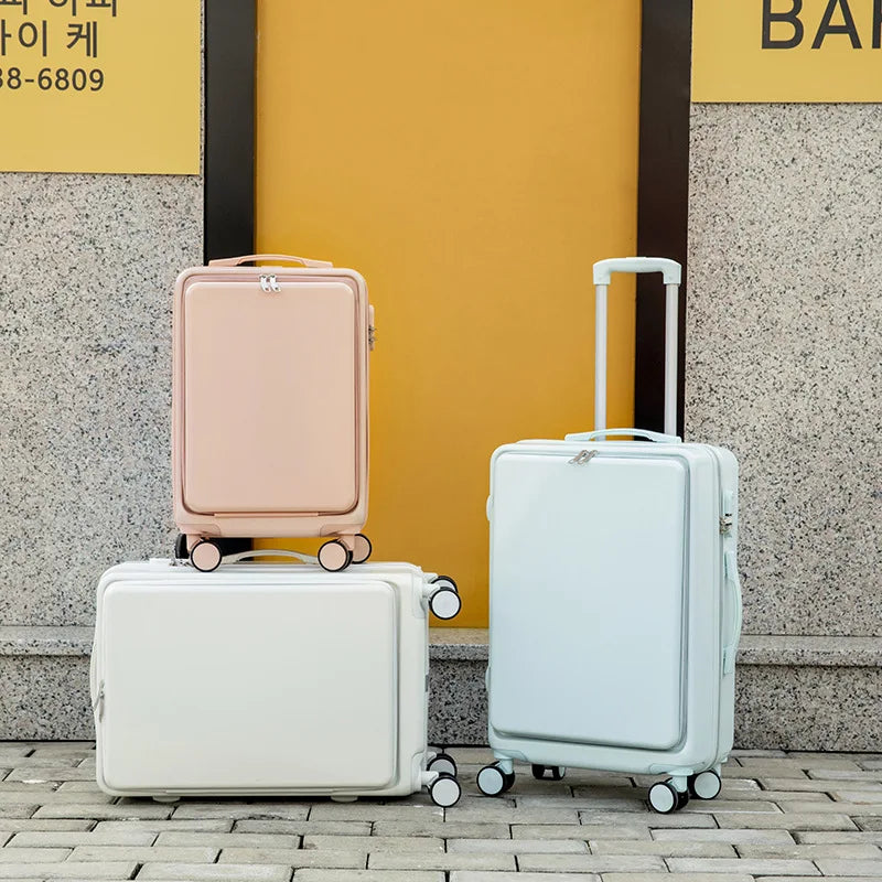 20 inch multifunctional front opening business luggage with swivel wheels and a pull rod