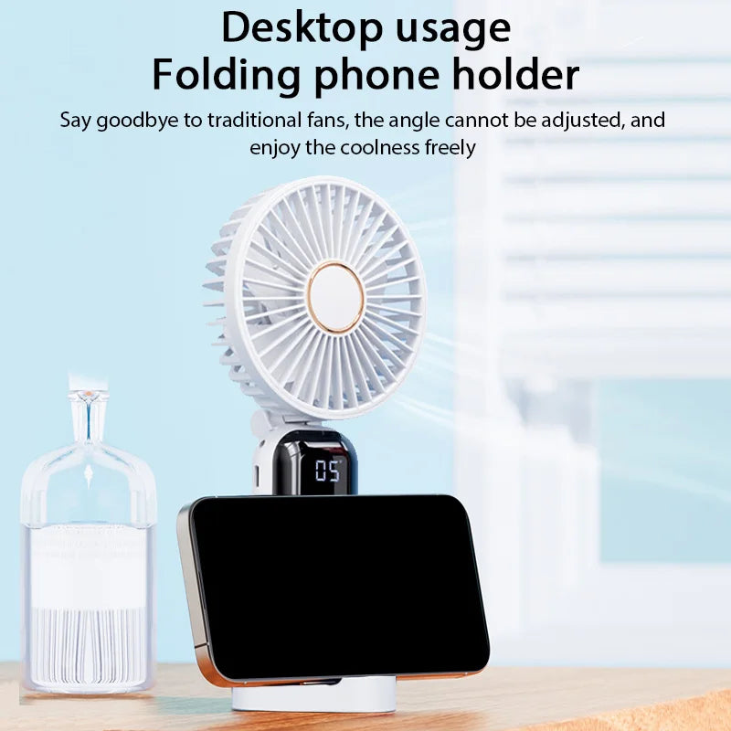 20000mAh Handheld Electric Fan Rechargeable Portable Fan Desktop Mini fan 5 Speeds Foldable Digital Display Air Cooler Camping