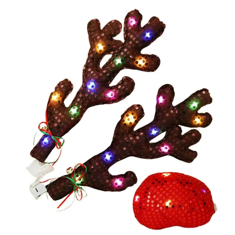 Car Antler Decoration Reindeer Christmas Decoration Kit with LED Light Up Car Truck Vehicle Costume Christmas Antler Deer Decor