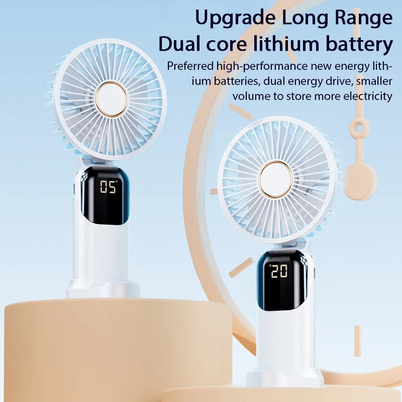 20000mAh Handheld Electric Fan Rechargeable Portable Fan Desktop Mini fan 5 Speeds Foldable Digital Display Air Cooler Camping