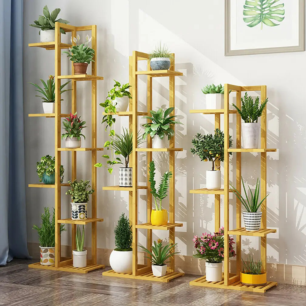 6/7 Pot Vertically Bamboo Flower Shelf Rack Plant Stand Pots Display Corner Shelving Home Indoor Outdoor