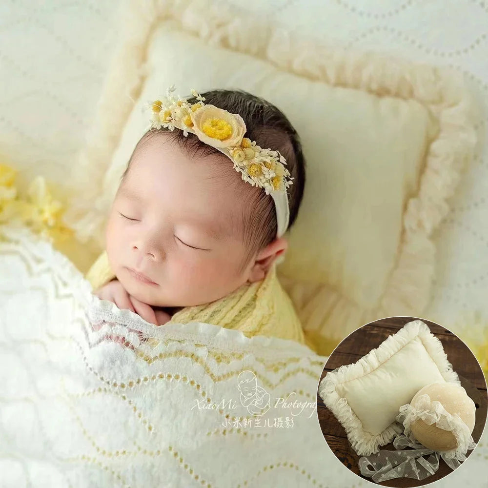 0-1 Month Newborn Baby Photography Props Lace Pillow Hats 2pcs/Set Baby Girl Boy Posing Props Newborn Picture Props Accessories