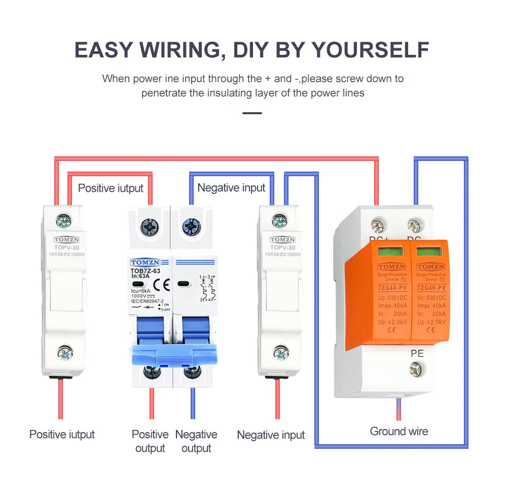 2P DC 1000V Solar Mini Circuit Breaker 3A 6A 10A 16A 20A 25A 32A 40A 50A 63A DC MCB for PV System