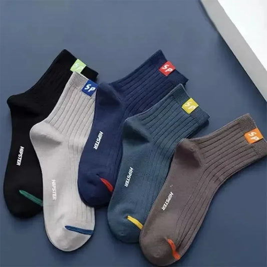 5 Pairs Men's Socks Mid-Calf Socks Warm Socks Long Sweat-Absorbing Breathable Socks Trendy Versatile Fall And Winter Sports Sock