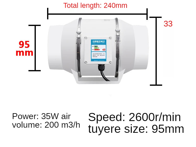 4/5/6 inch Exhaust Fan Home Silent Inline Pipe Duct Fan Bathroom 220V Extractor Ventilation Kitchen Toilet Wall Air Cleaning