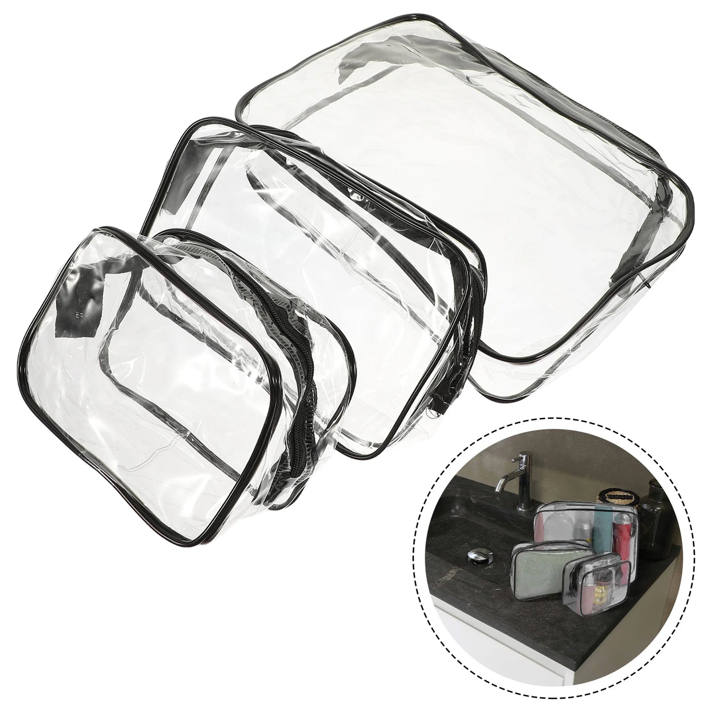 3 Pcs Transparent Toiletry Bag Pvc Storage Makeup Organizer Portable Travel Bags Personal Wash