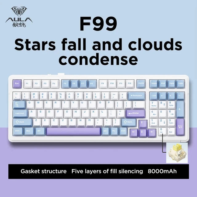 Aula F99 Gaming Mechanical Keyboard Three Mode 2.4g Wireless Bluetooth Wired Hot Swap PBT Gasket RGB For PC Laptop Gamer 99 Keys