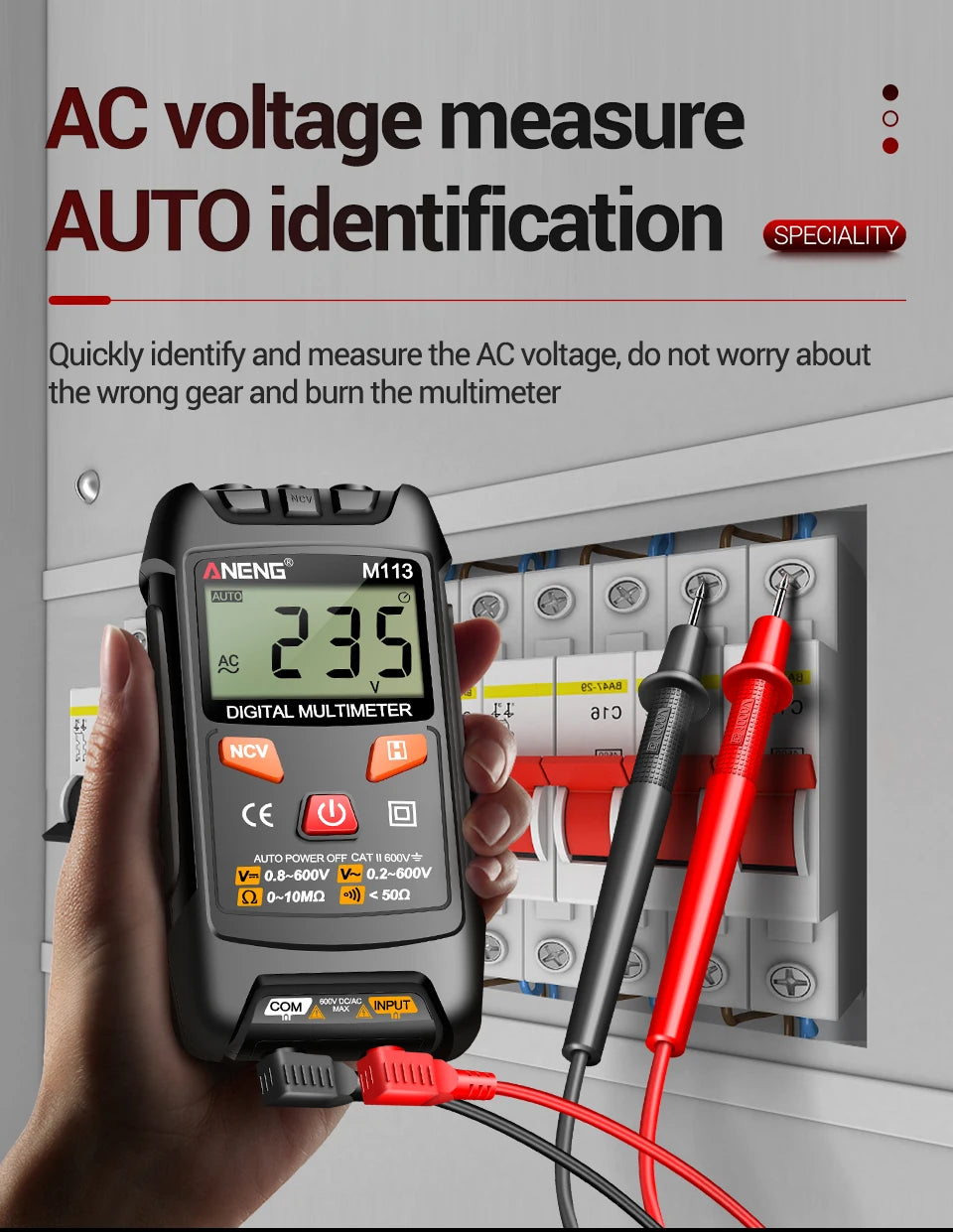 ANENG M113 Mini Digital Multimeter AC/DC Voltage Meter 1999 Counts Multimetro Ohm NCV Electricity Tools Measuring Instruments