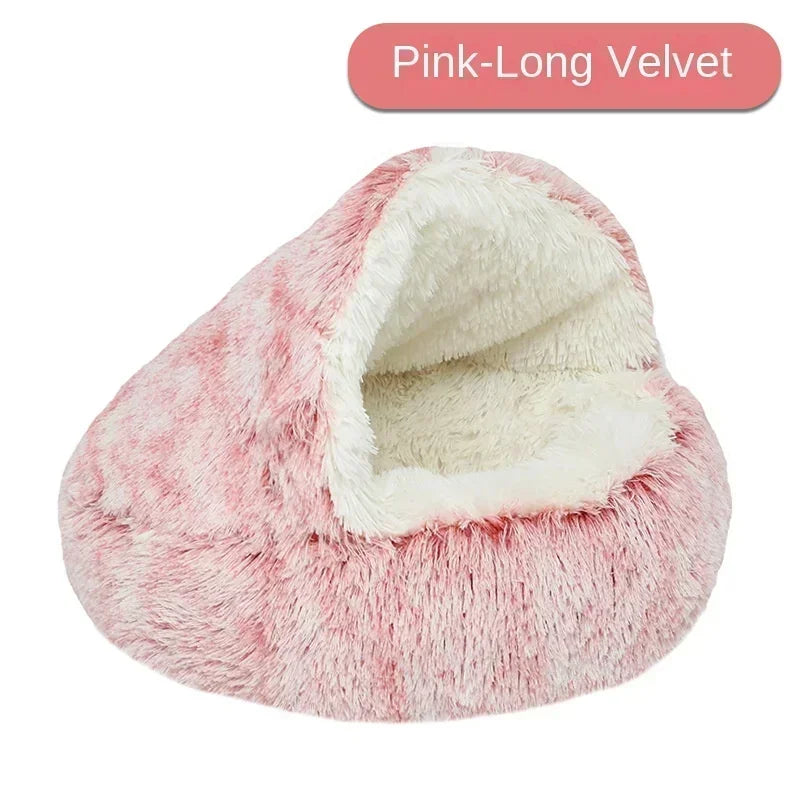 1PC Cat Beds Round Soft Plush Burrowing Cave Hooded Cat Bed Donut for Dogs Cats Comfortable Self Warming Dog Bed Pet Accessories