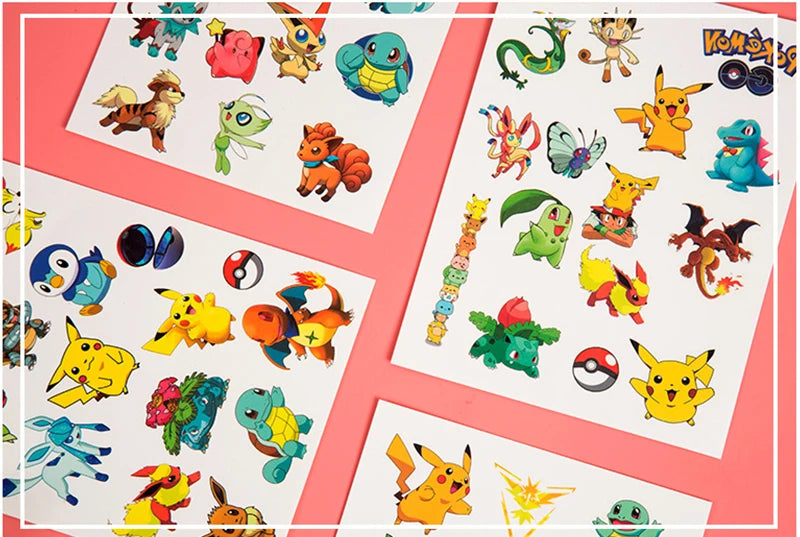 3PCS Pokemon Original Tattoo Stickers Waterproof Pikachu Sticker Funny Cartoon Kids Girls Christmas Birthday Gift Reward Toy