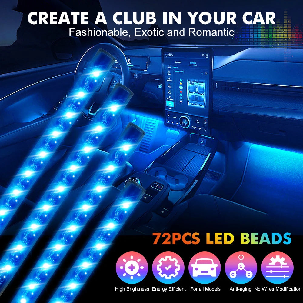 Ambient LED Strip Light Kit For Car Neon Foot Light With Remote APP Voice Music Control Atmosphere Decor Interior Lighting Lamps