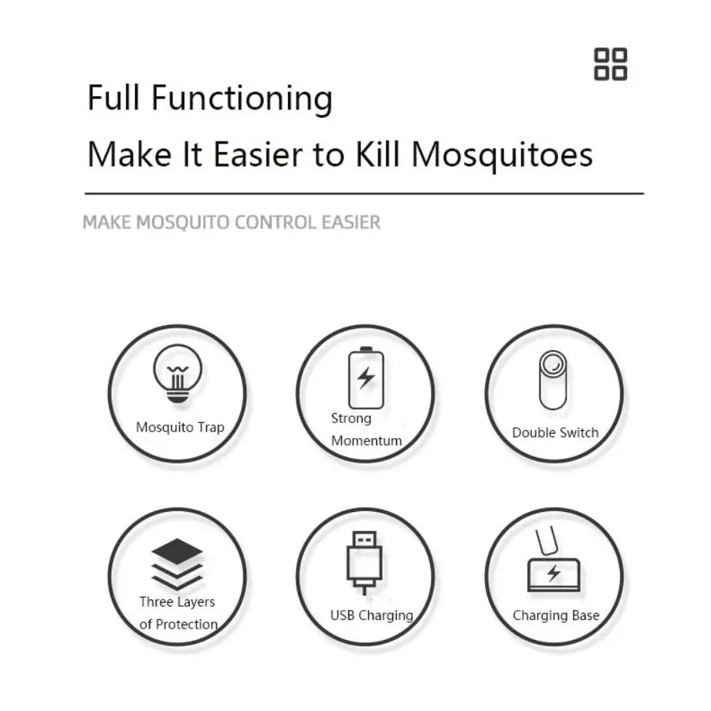 3 IN 1 Electric Mosquito Swatter Mosquito Killer 2500V USB Rechargeable Angle Not Adjustable Electric Bug Zapper Fly Bat Swatter