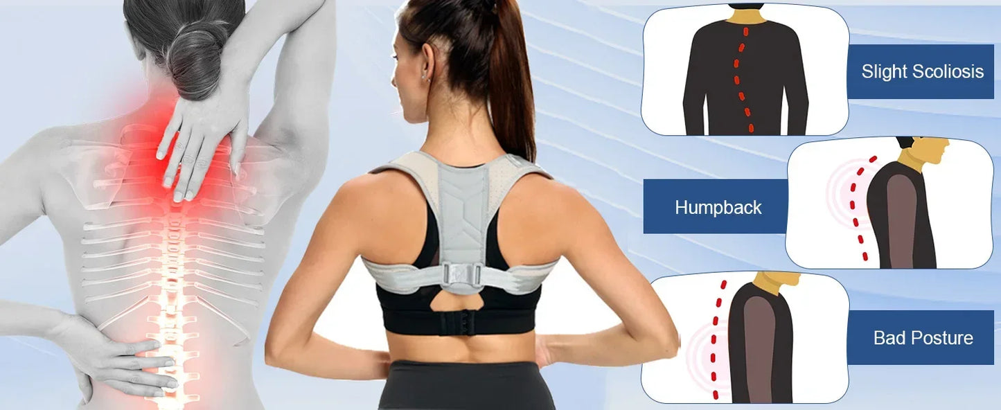 1Pc Upper Back Support  Anti Hunchback Posture Correction Band, Shoulder Straightener for Men Women, Black, Grey