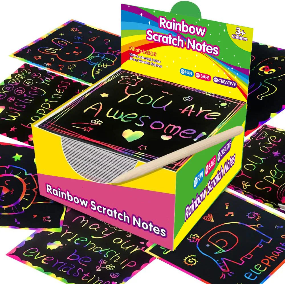 100 Pieces of Scratch-off Paper Boxed with Colorful Hand-painted Amazon Best-selling Scratch-off Paper