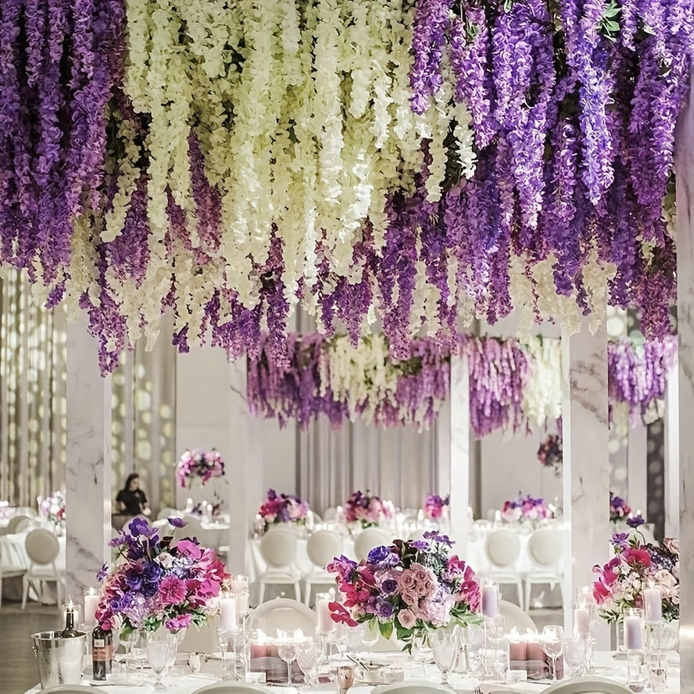 12pcs Artificial Wisteria Flowers String Hanging Garland Outdoor Wedding Garden Arch Decoration Home Party Decor Fake Flower