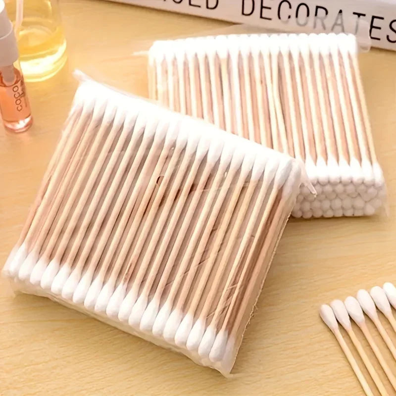 100/500/700/1000pcs Double Head Wood Cotton Swab Nose Ears Cleaning Women Makeup Tools Lipstik Cotton Buds Bastoncillos Oidos