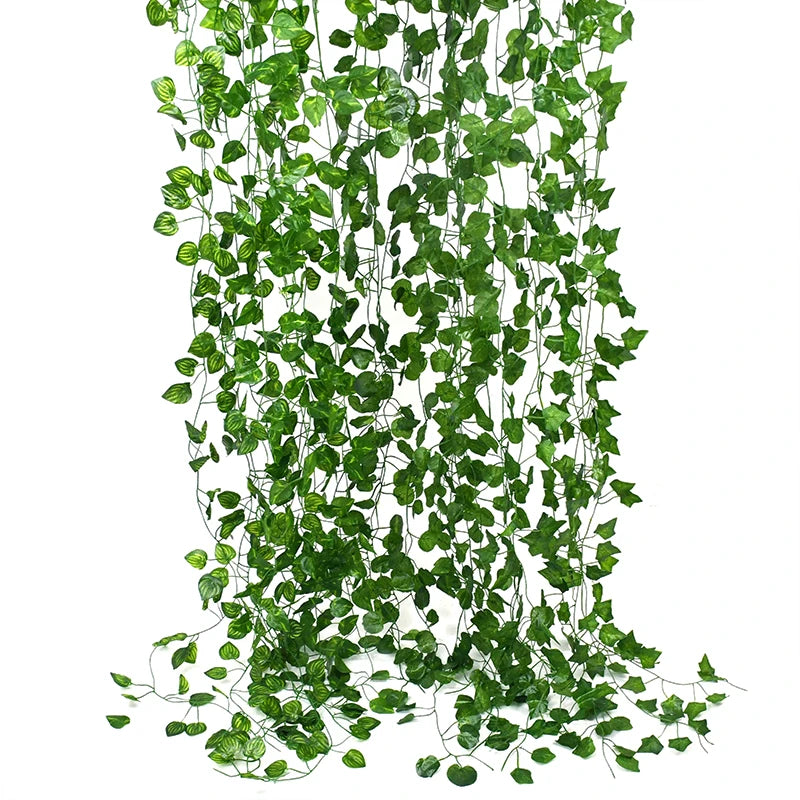 2.1M Artificial Plant Green Ivy Leaf Garland Silk Wall Hanging Vine Home Garden Decoration Wedding Party DIY Fake Wreath Leaves