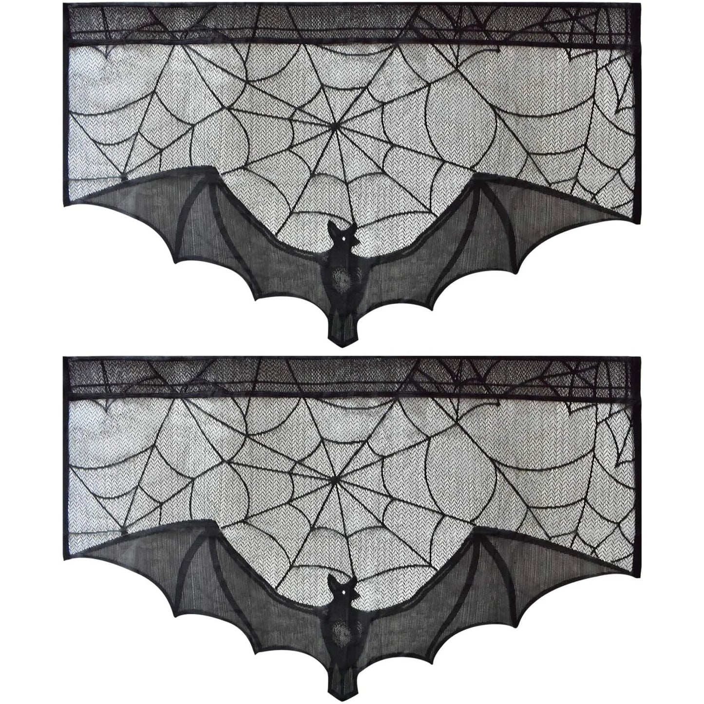 1pc Halloween Lace Curtain Black Bat Spider Tablecloth Fireplace Mantel Scarf Cover Halloween Home Room Cobweb Horror Decoration