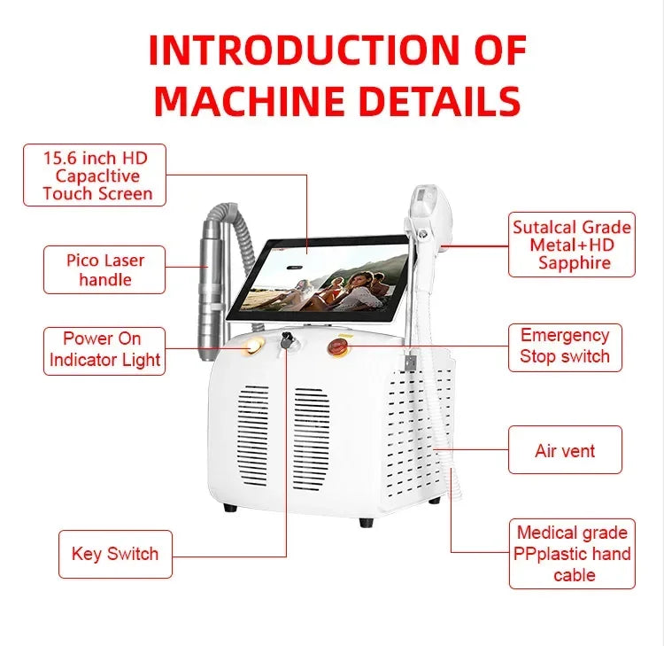 2in1 Soprano Titanium Ice Platinum Diode 755 808 1064nm 3 Wavelength Laser ND:YAG Machine Painless Hair Removal Machine 2024