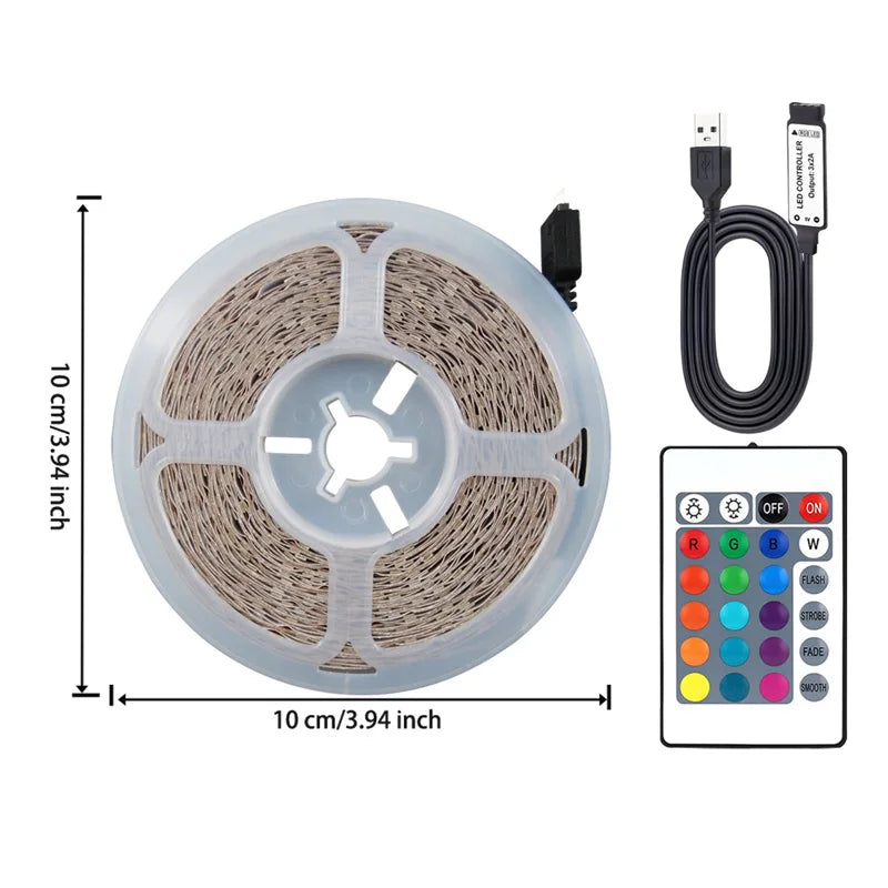 10M USB 2835 LED Strip Light RGB Remote Control Lights Flexible Lamp Tape Ribbon TV Desktop Screen Back Light Diode Tape