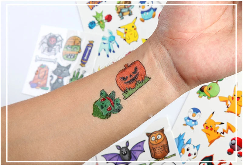 3PCS Pokemon Original Tattoo Stickers Waterproof Pikachu Sticker Funny Cartoon Kids Girls Christmas Birthday Gift Reward Toy