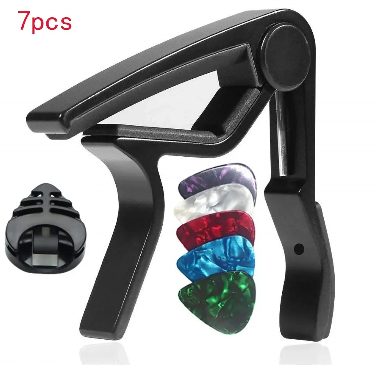 7pcs Guitar Capo for Acoustic And Electric Guitars With 5 Picks for Free And 1 Holder,Black; Silver