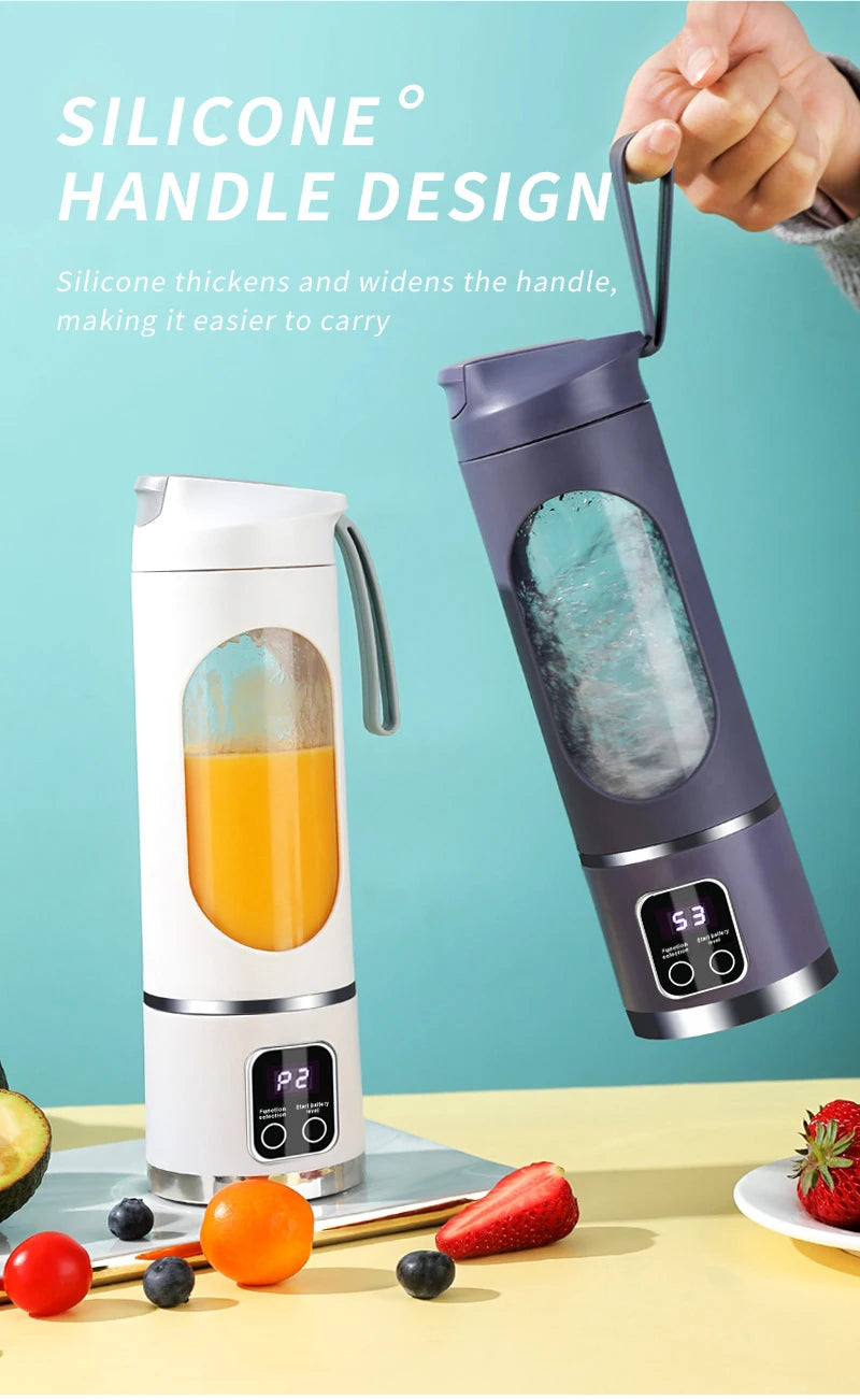 450mL Portable Fruit Juicer with 8 Page Blade Home USB Rechargeable Large Capacity with Digital Display Juice Maker Machine