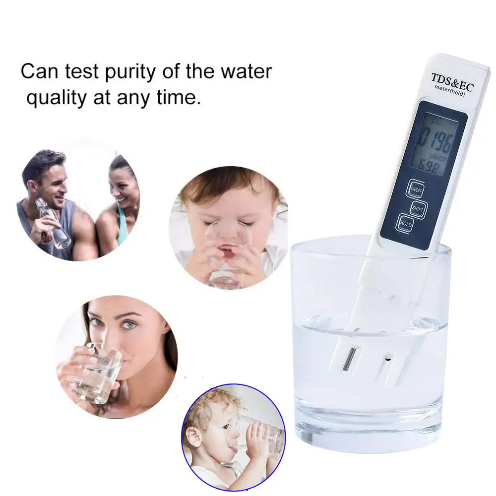 1PC White Digital Water Quality Tester TDS EC Meter Range 0 to 9990 Multifunctional Water Purity Temperature TEMP PPM Tester