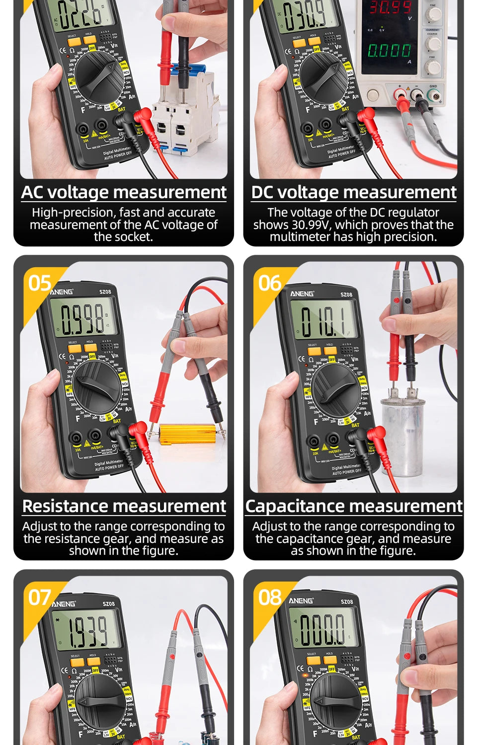 ANENG SZ08 Digital Ultra-thin Multimeter Storage Professional Meter Auto Voltmeter AC DC 220V Resistance Handhold Testers