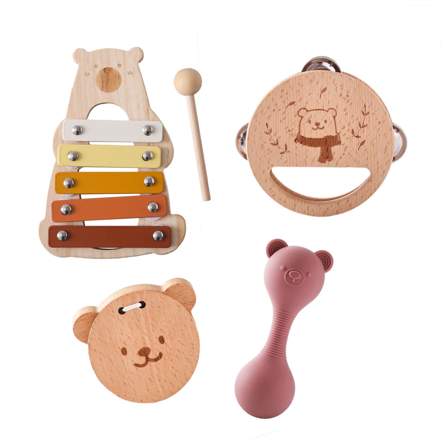 5pc Set Montessori Toys Baby Music Toys Musical Instrument Wooden Educational Toys Baby 0 3 Years Toys Bear Xylophone toys Gifts